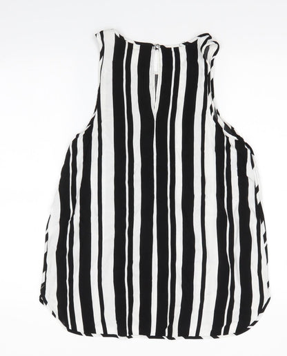 Matalan Womens Black Striped Viscose Basic Blouse Size 14 Round Neck