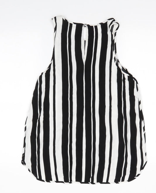 Matalan Womens Black Striped Viscose Basic Blouse Size 14 Round Neck