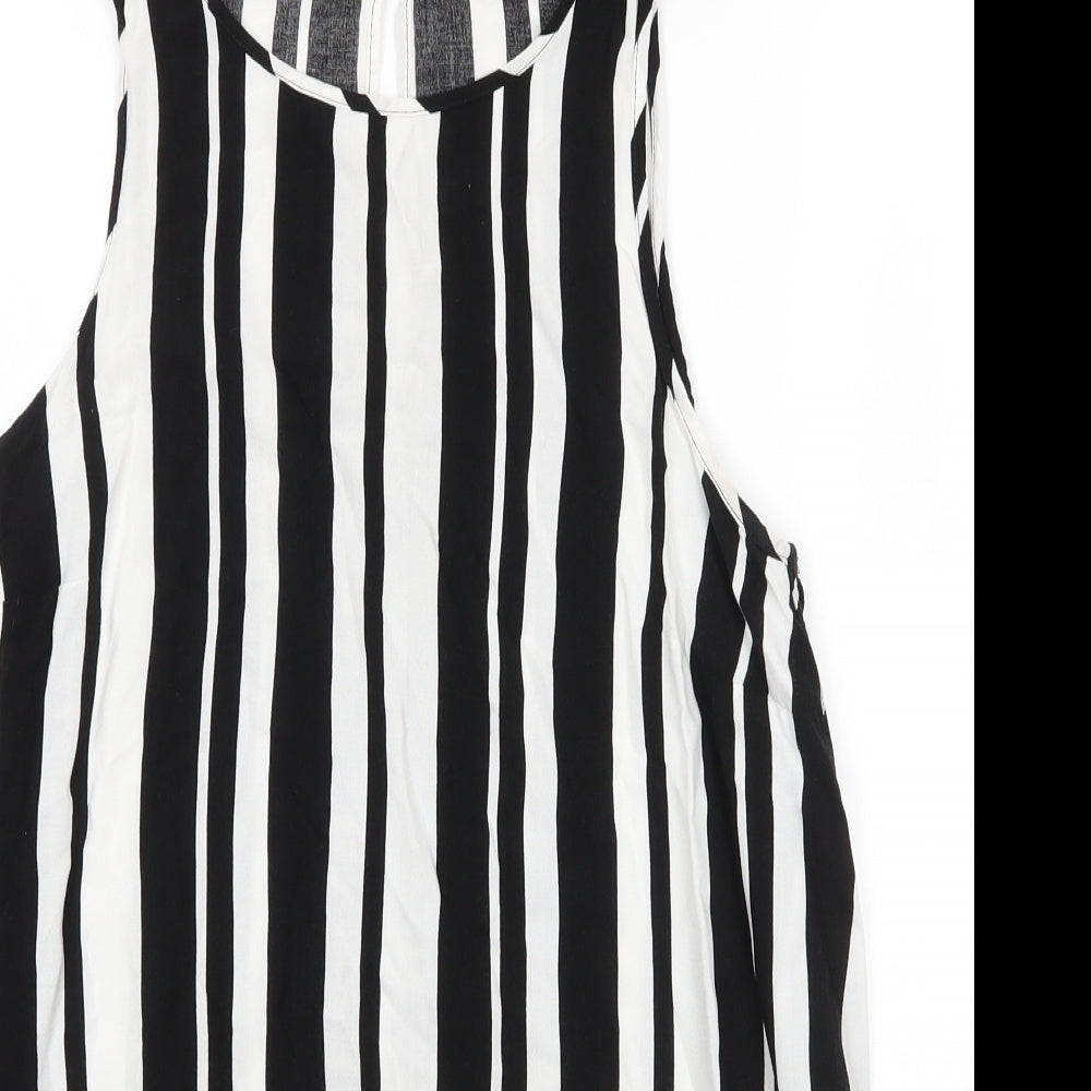 Matalan Womens Black Striped Viscose Basic Blouse Size 14 Round Neck