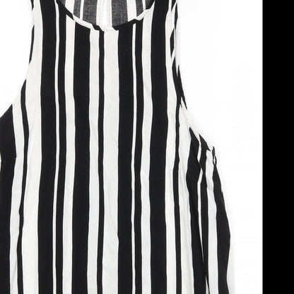 Matalan Womens Black Striped Viscose Basic Blouse Size 14 Round Neck