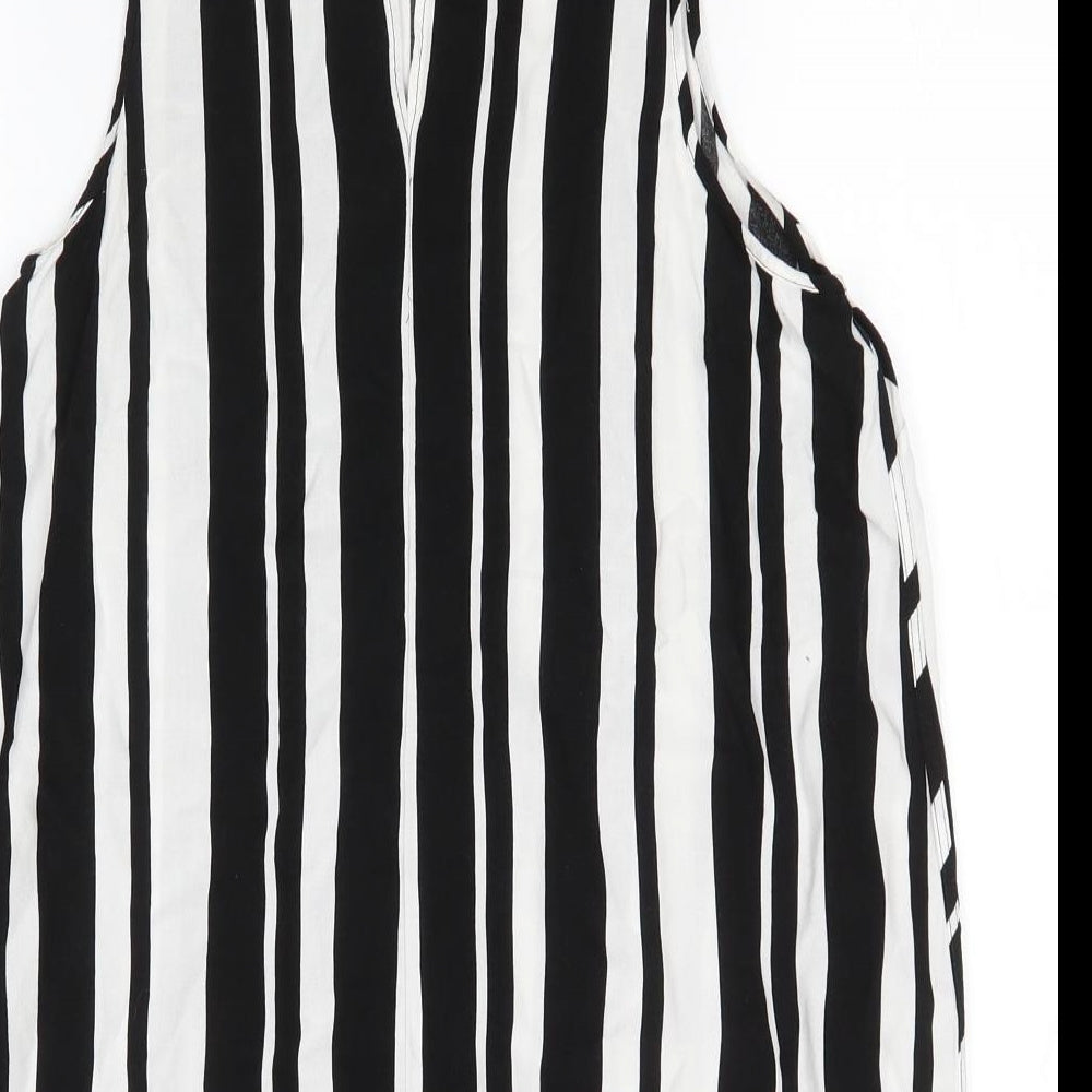 Matalan Womens Black Striped Viscose Basic Blouse Size 14 Round Neck