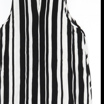 Matalan Womens Black Striped Viscose Basic Blouse Size 14 Round Neck