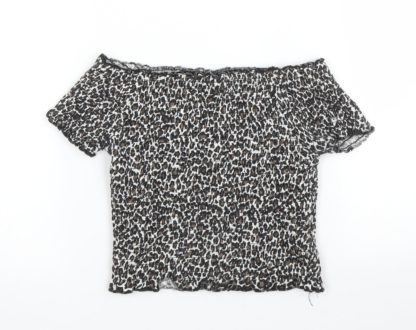 Primark Girls Beige Animal Print Polyester Cropped Blouse Size 9-10 Years Off the Shoulder  - Leopard print