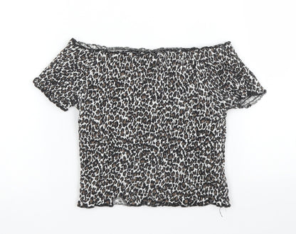 Primark Girls Beige Animal Print Polyester Cropped Blouse Size 9-10 Years Off the Shoulder  - Leopard print