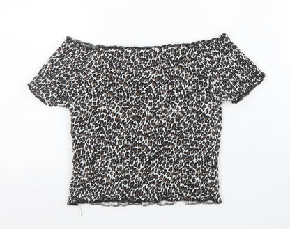 Primark Girls Beige Animal Print Polyester Cropped Blouse Size 9-10 Years Off the Shoulder  - Leopard print