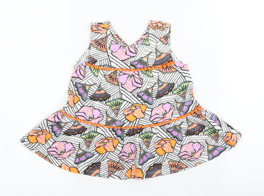 NEXT Girls Pink Floral Cotton A-Line  Size 6-9 Months  V-Neck
