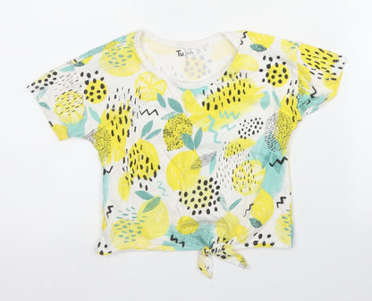 TU Girls Yellow  Cotton Cropped T-Shirt Size 6 Years Round Neck