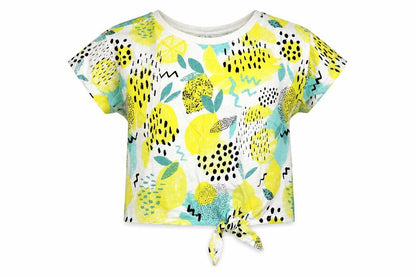 Front view of Tu girls’ yellow cotton cropped t-shirt, size 6, years round neck