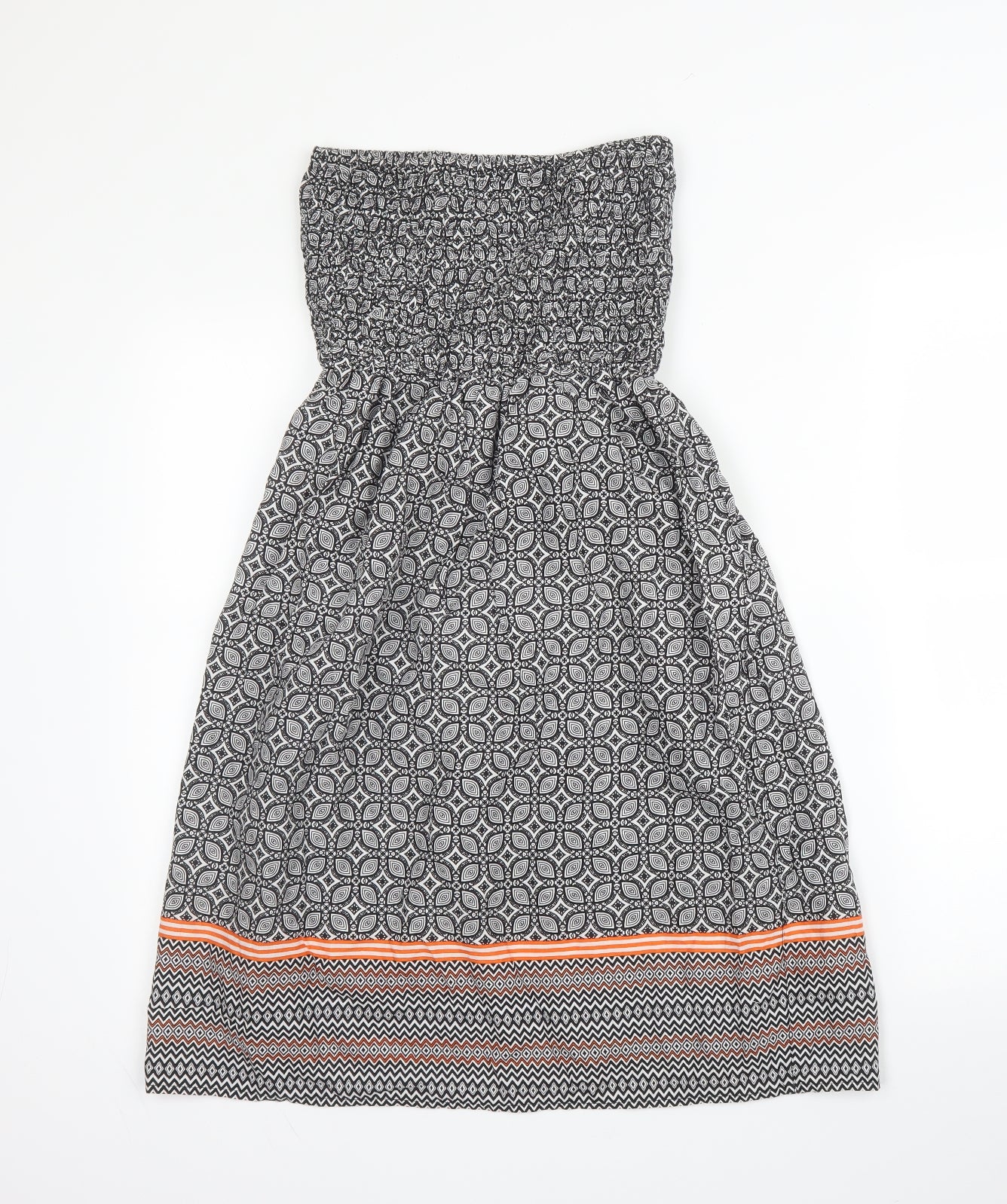 Primark Womens Black Geometric Cotton A-Line  Size 8  Off the Shoulder