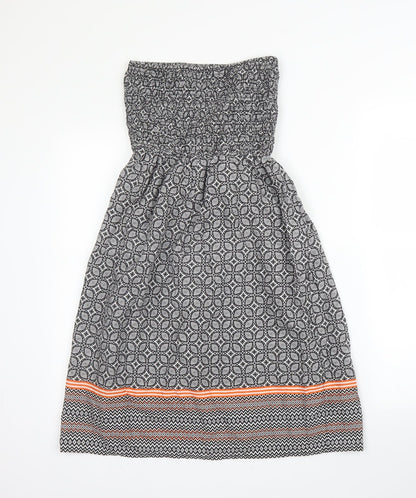 Primark Womens Black Geometric Cotton A-Line  Size 8  Off the Shoulder