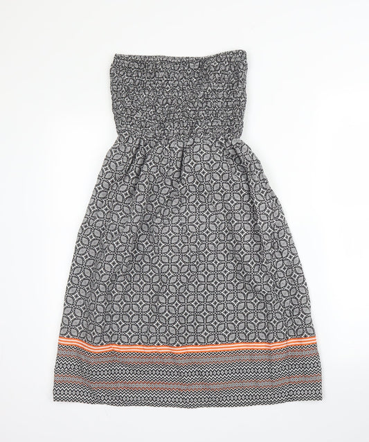 Primark Womens Black Geometric Cotton A-Line  Size 8  Off the Shoulder