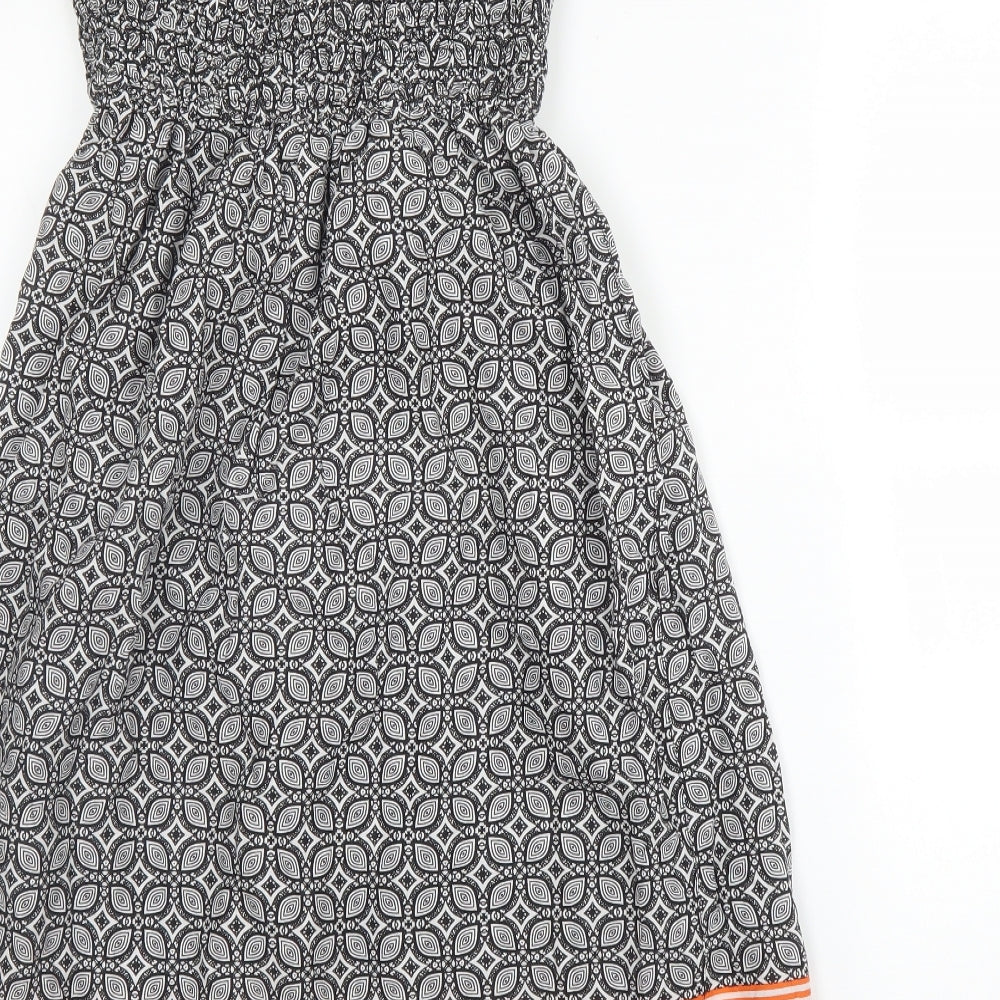 Primark Womens Black Geometric Cotton A-Line  Size 8  Off the Shoulder