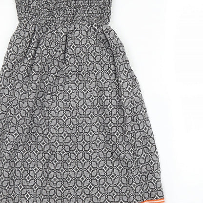 Primark Womens Black Geometric Cotton A-Line  Size 8  Off the Shoulder