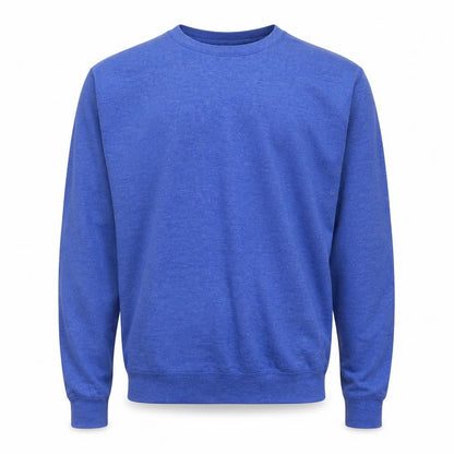 Front view of All We Do is men’s blue round neck cotton jumper, size L