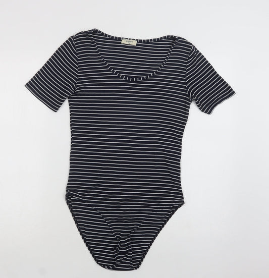 Papaya Womens Blue Striped Viscose Bodysuit One-Piece Size 12  Snap
