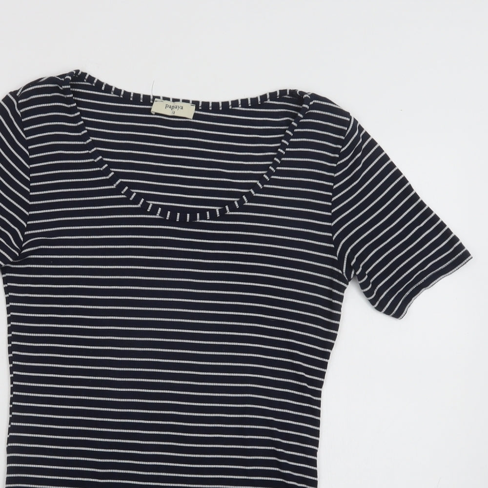 Papaya Womens Blue Striped Viscose Bodysuit One-Piece Size 12  Snap