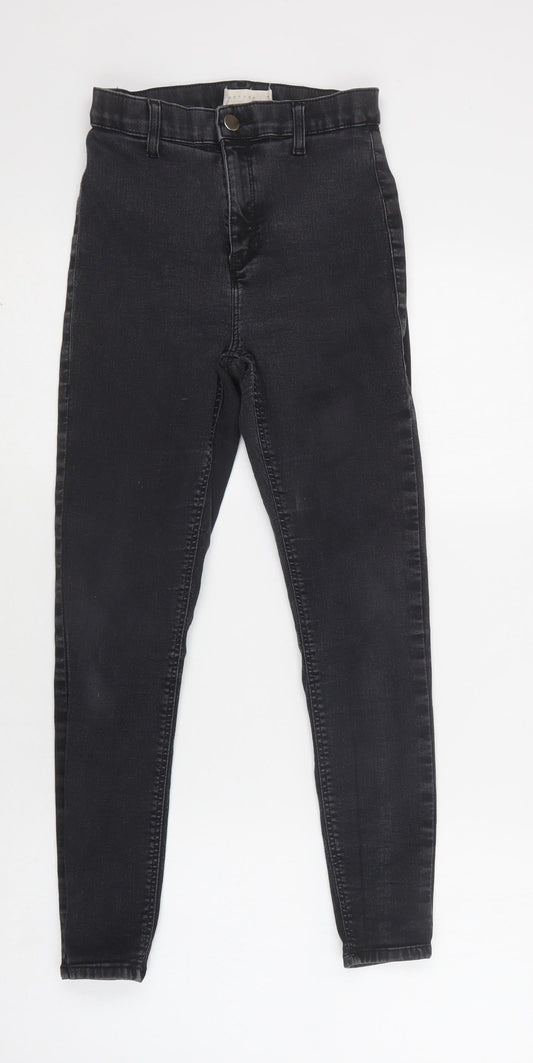Topshop Womens Black  Cotton Skinny Jeans Size 28 L30 in Regular Button