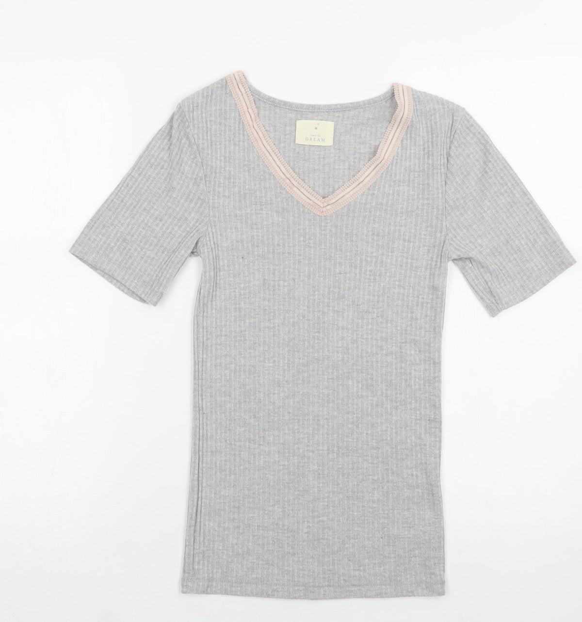 Additional front view of Matalan women’s grey solid polyester top pyjama top, size UK 8, - lace detail