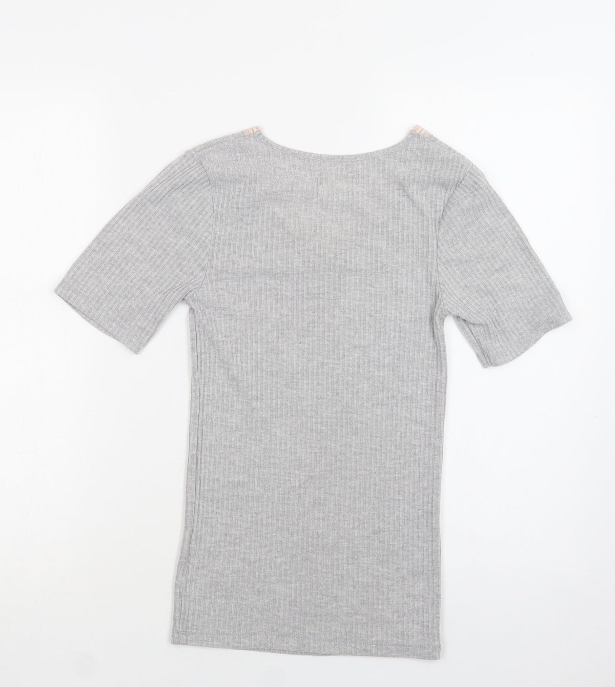 Back view of Matalan women’s grey solid polyester top pyjama top, size UK 8, - lace detail