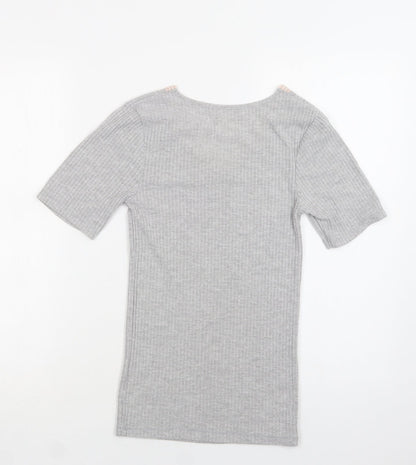 Back view of Matalan women’s grey solid polyester top pyjama top, size UK 8, - lace detail