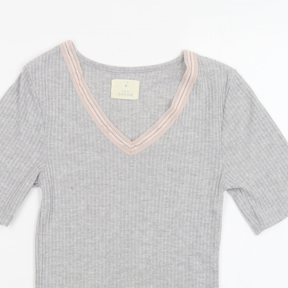 Close-up detail of Matalan women’s grey solid polyester top pyjama top, size UK 8, - lace detail