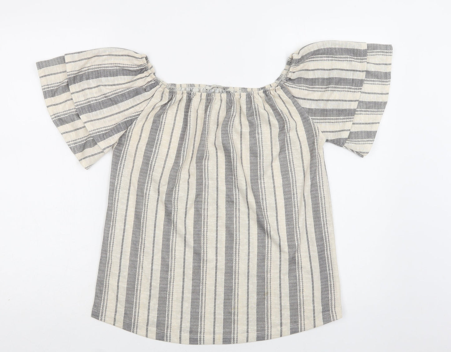 George Womens Beige Striped Polyester Basic Blouse Size 12 Off the Shoulder