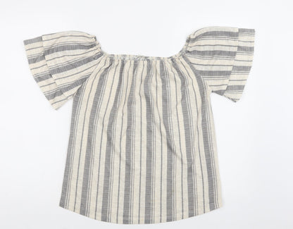 George Womens Beige Striped Polyester Basic Blouse Size 12 Off the Shoulder