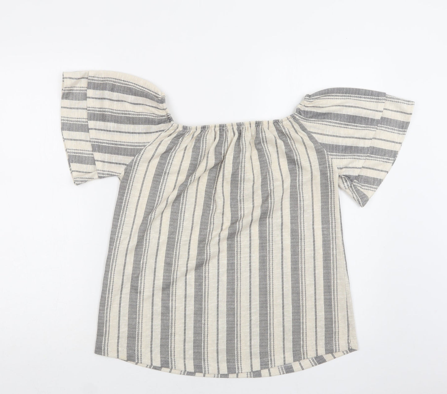 George Womens Beige Striped Polyester Basic Blouse Size 12 Off the Shoulder