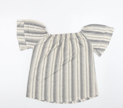George Womens Beige Striped Polyester Basic Blouse Size 12 Off the Shoulder