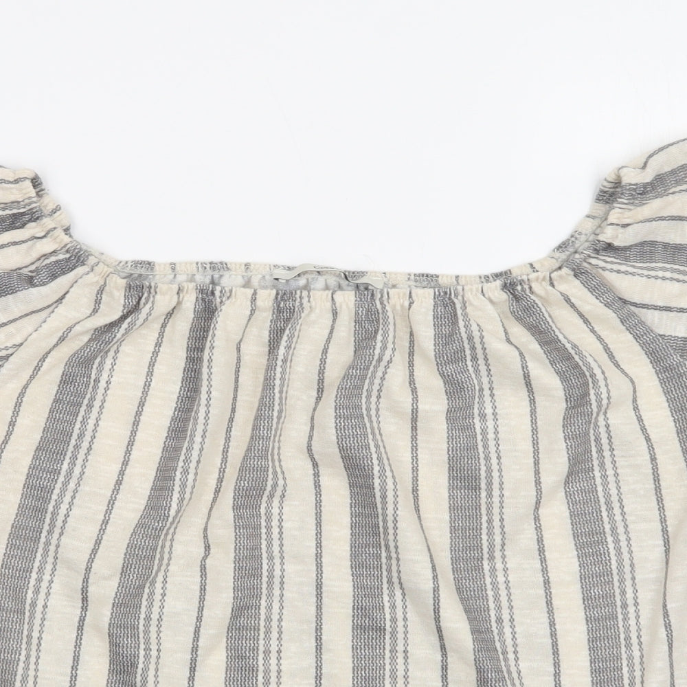 George Womens Beige Striped Polyester Basic Blouse Size 12 Off the Shoulder