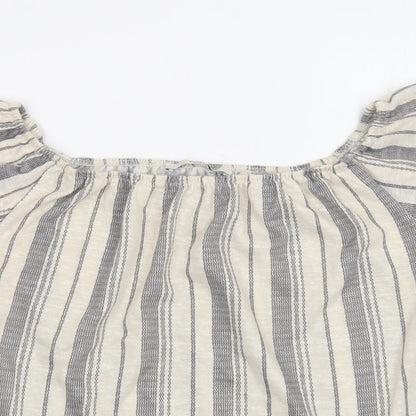 George Womens Beige Striped Polyester Basic Blouse Size 12 Off the Shoulder