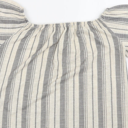 George Womens Beige Striped Polyester Basic Blouse Size 12 Off the Shoulder