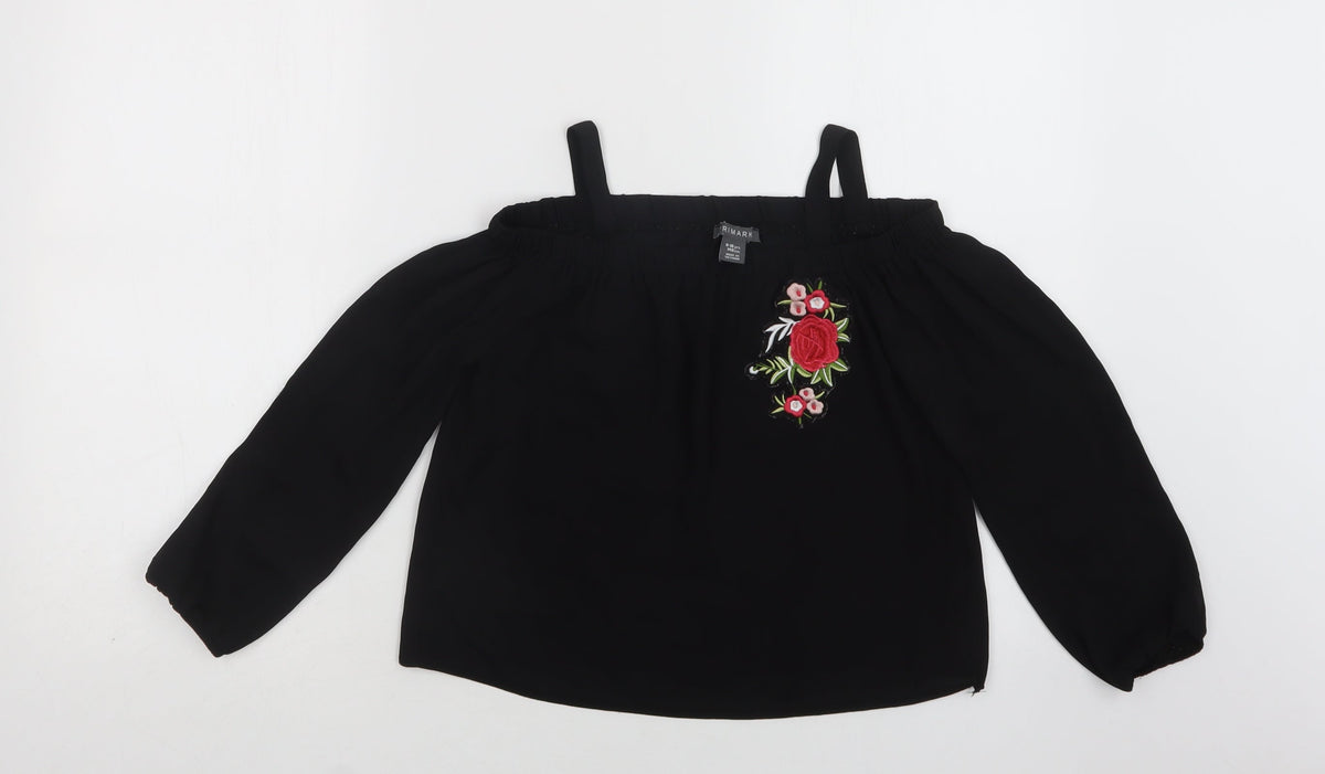 Additional front view of Primark girls’ black polyester basic blouse, size 9-10, years off the shoulder