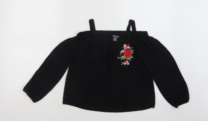 Additional front view of Primark girls’ black polyester basic blouse, size 9-10, years off the shoulder