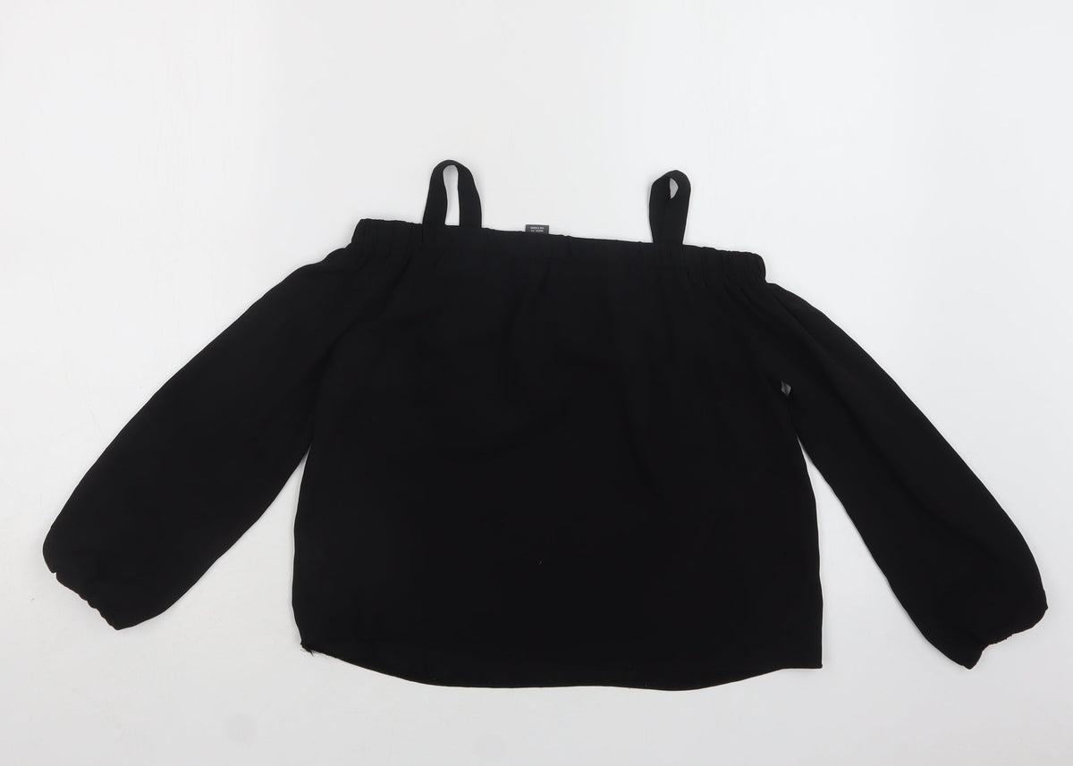 Back view of Primark girls’ black polyester basic blouse, size 9-10, years off the shoulder