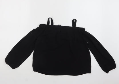 Back view of Primark girls’ black polyester basic blouse, size 9-10, years off the shoulder