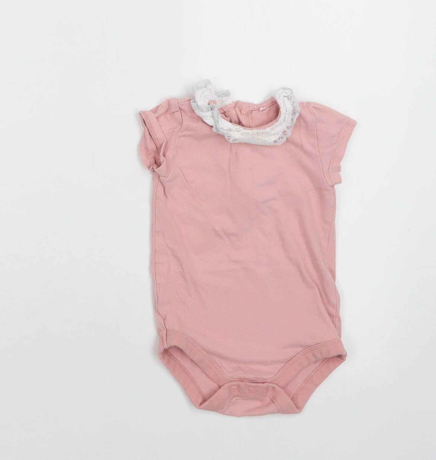 TU Baby Pink  Cotton Romper One-Piece Size 9-12 Months  Snap - Lace Detail