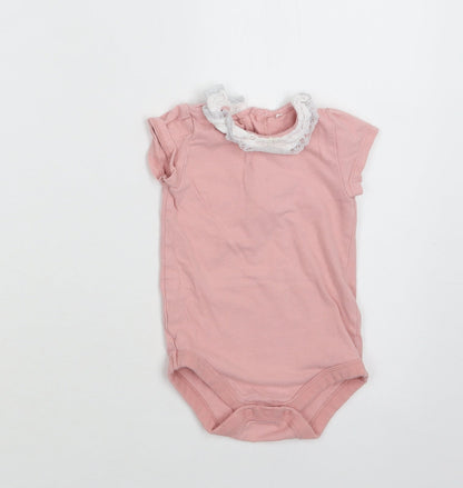 TU Baby Pink  Cotton Romper One-Piece Size 9-12 Months  Snap - Lace Detail