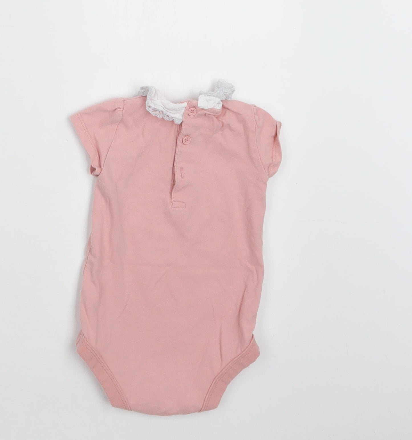 TU Baby Pink  Cotton Romper One-Piece Size 9-12 Months  Snap - Lace Detail