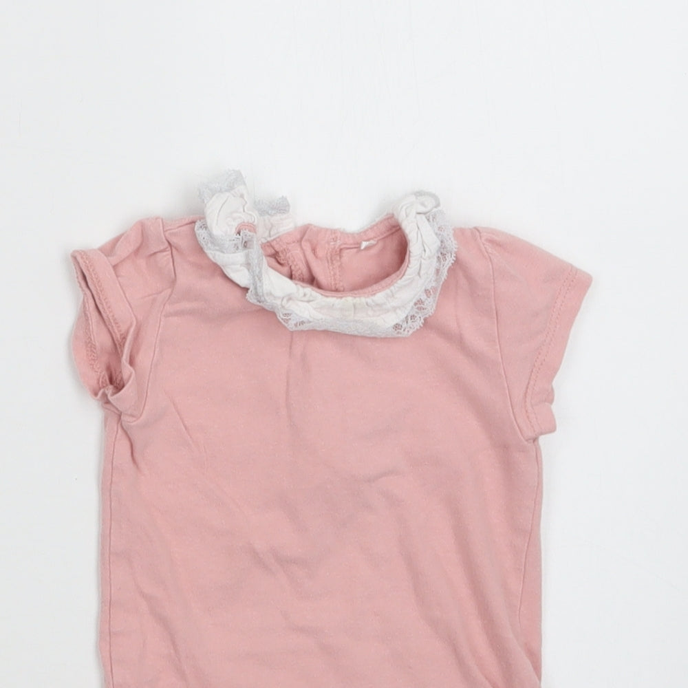TU Baby Pink  Cotton Romper One-Piece Size 9-12 Months  Snap - Lace Detail