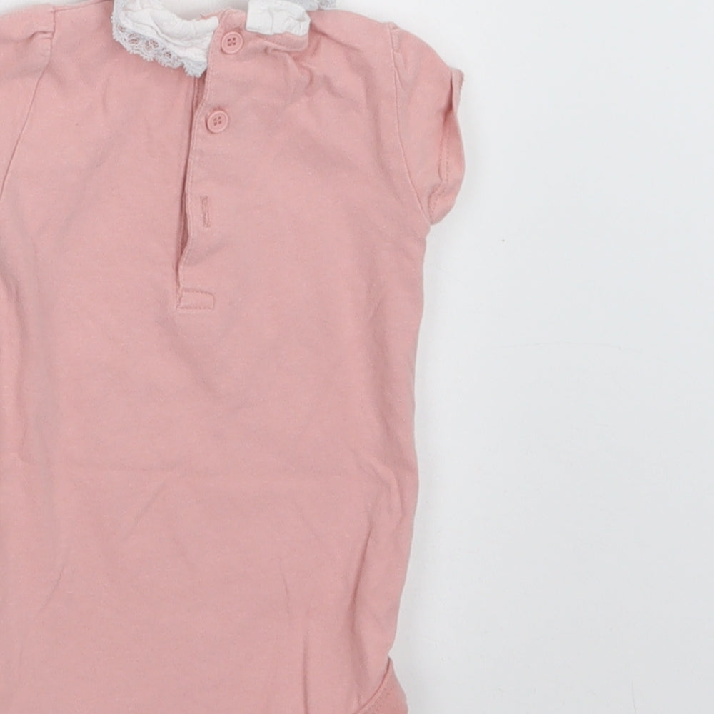 TU Baby Pink  Cotton Romper One-Piece Size 9-12 Months  Snap - Lace Detail