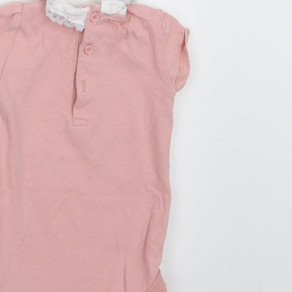 TU Baby Pink  Cotton Romper One-Piece Size 9-12 Months  Snap - Lace Detail