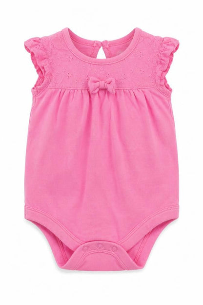 Front view of Tu Baby Pink Cotton Romper One-Piece, size 0-3, Months Snap