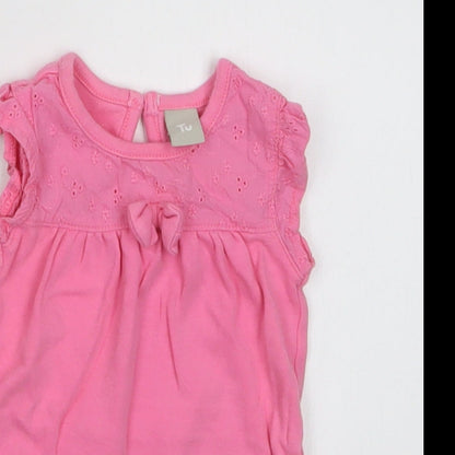 TU Baby Pink  Cotton Romper One-Piece Size 0-3 Months  Snap