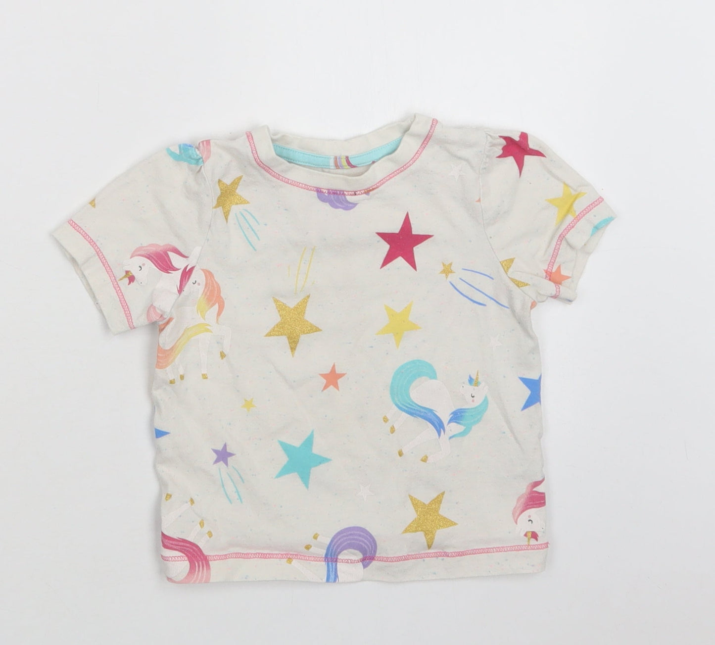 TU Baby Ivory Geometric Cotton Basic T-Shirt Size 18-24 Months Crew Neck  - Star Print