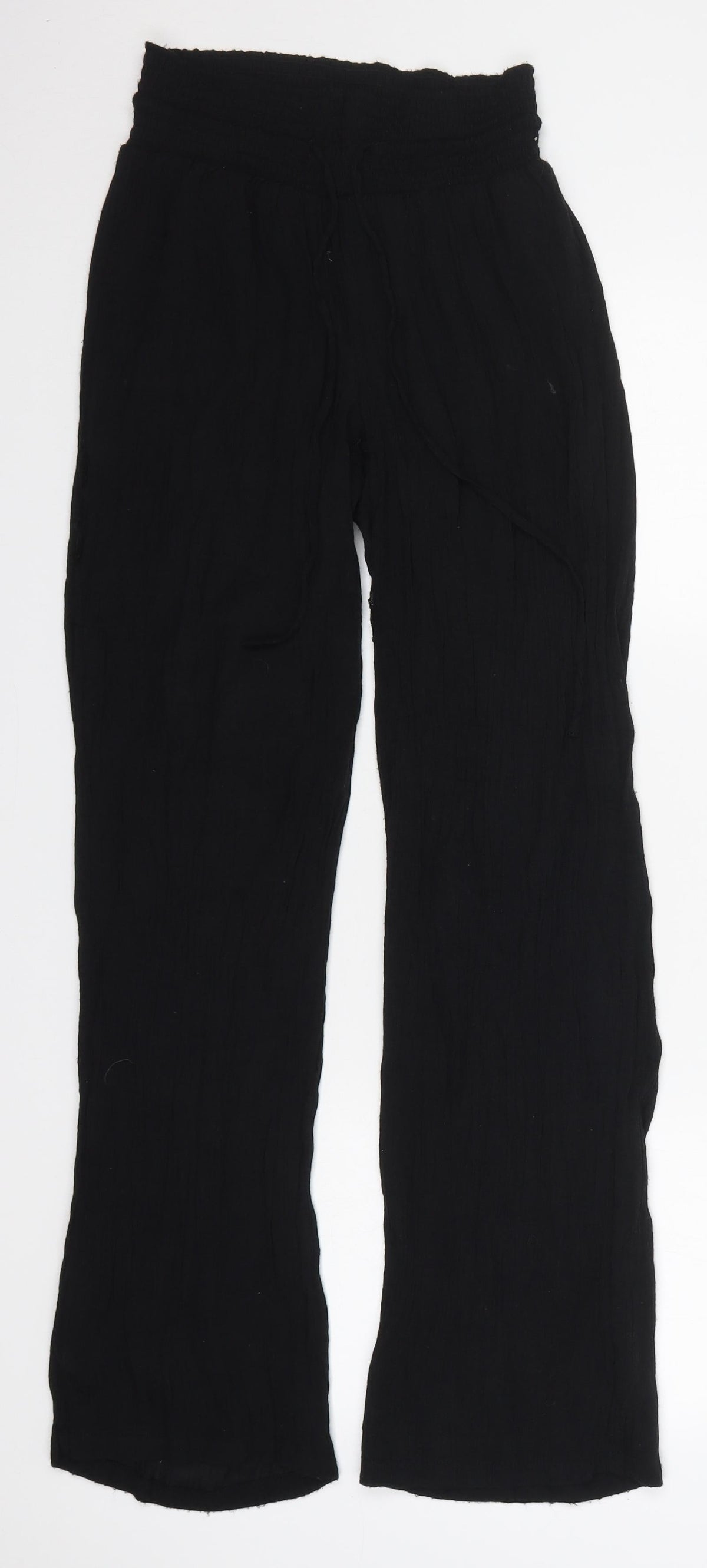 Additional front view of Amiani women’s black polyester trousers, size UK 25, in, 29-inch leg regular drawstring