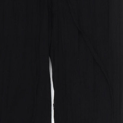 Close-up detail of Amiani women’s black polyester trousers, size UK 25, in, 29-inch leg regular drawstring