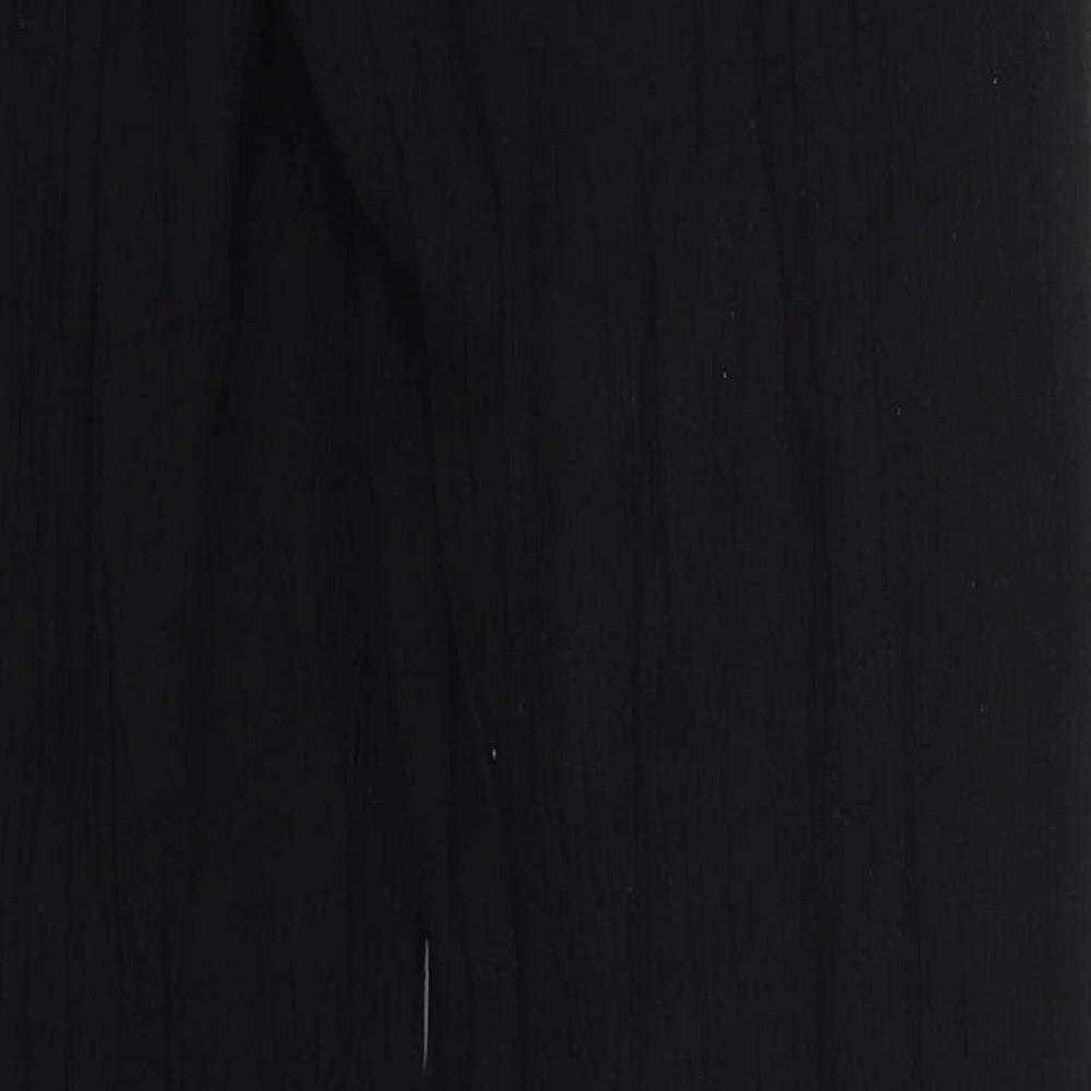 Brand and care label for Amiani women’s black polyester trousers, size UK 25, in, 29-inch leg regular drawstring