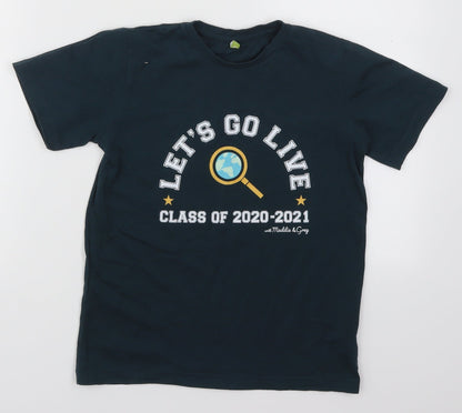Rapuni Boys Blue  Cotton Basic T-Shirt Size 9-10 Years Crew Neck Pullover - Let's Go Live Class of 2020-2021 with Maddie and Greg