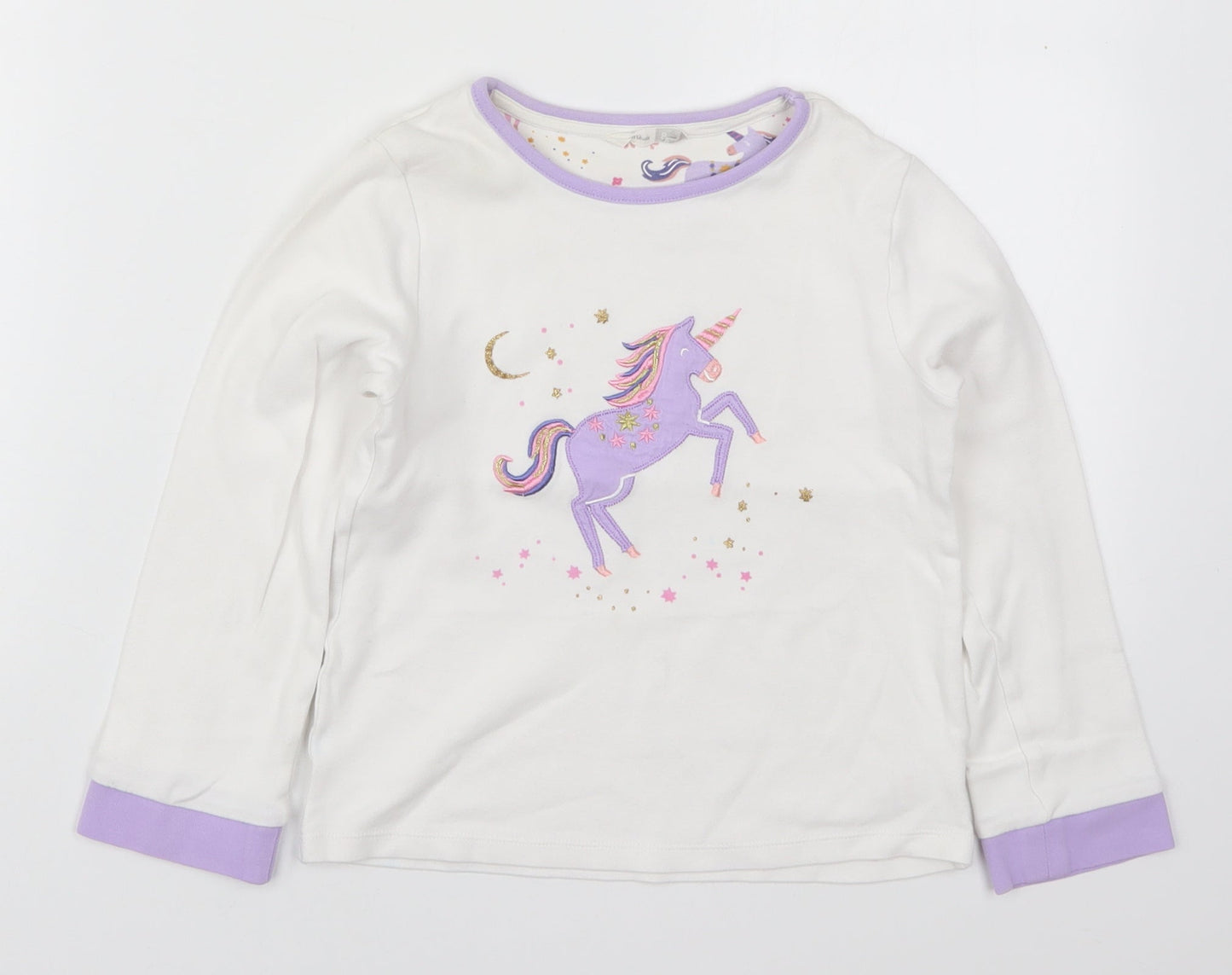 John Lewis Girls White Solid Cotton Top Pyjama Top Size 8 Years  Pullover - Unicorn Purple
